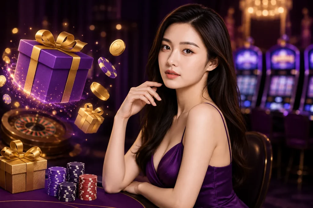 Elegant woman in purple dress managing casino bankroll strategy in luxury gaming lounge Elegant woman in purple dress managing casino bankroll strategy in luxury gaming lounge
