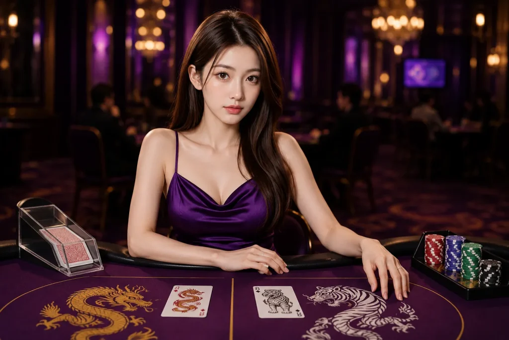 Glamorous casino night with poised dealer
